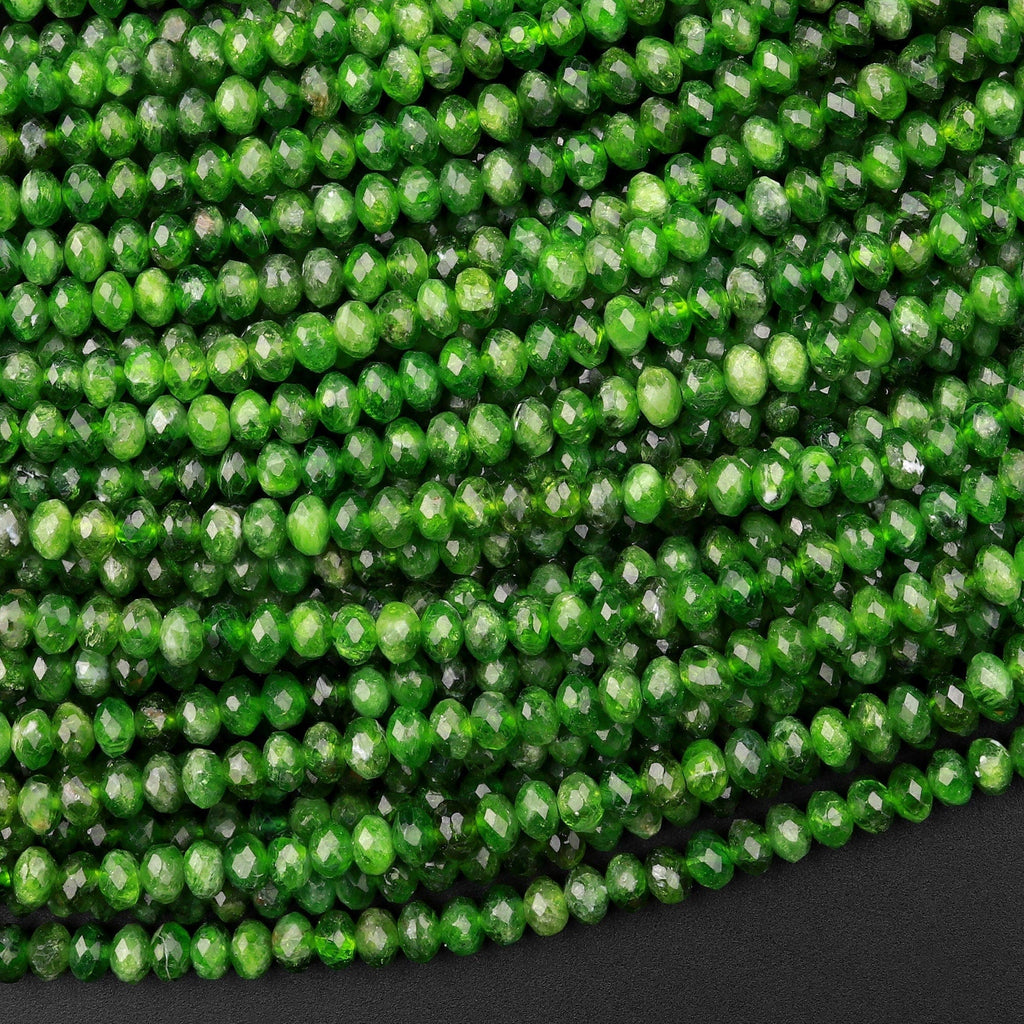 Natural Green Chrome Diopside Beads Faceted 4mm Rondelle Gemstone 15.5" Strand