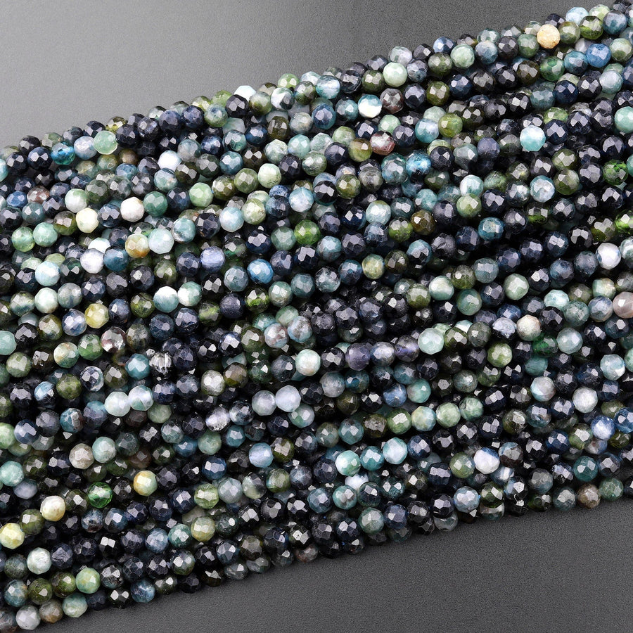 Natural Paraiba Blue Tourmaline Faceted 4mm Round Beads Indicolite Gemstone 15.5" Strand