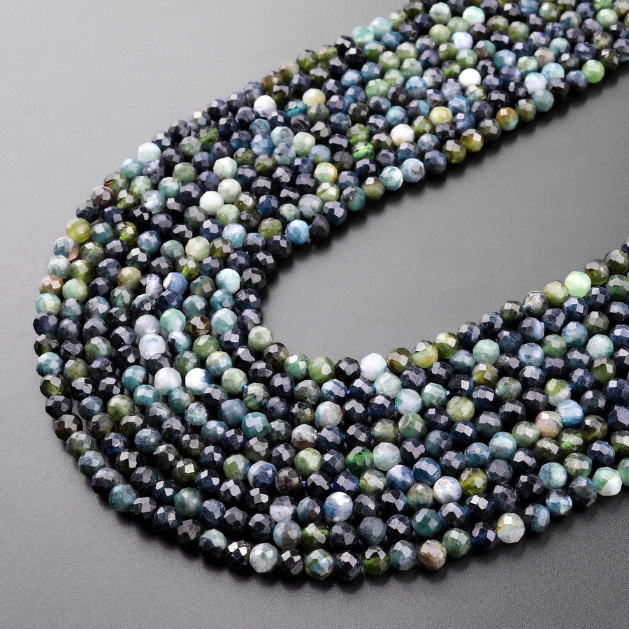 Natural Paraiba Blue Tourmaline Faceted 4mm Round Beads Indicolite Gemstone 15.5" Strand