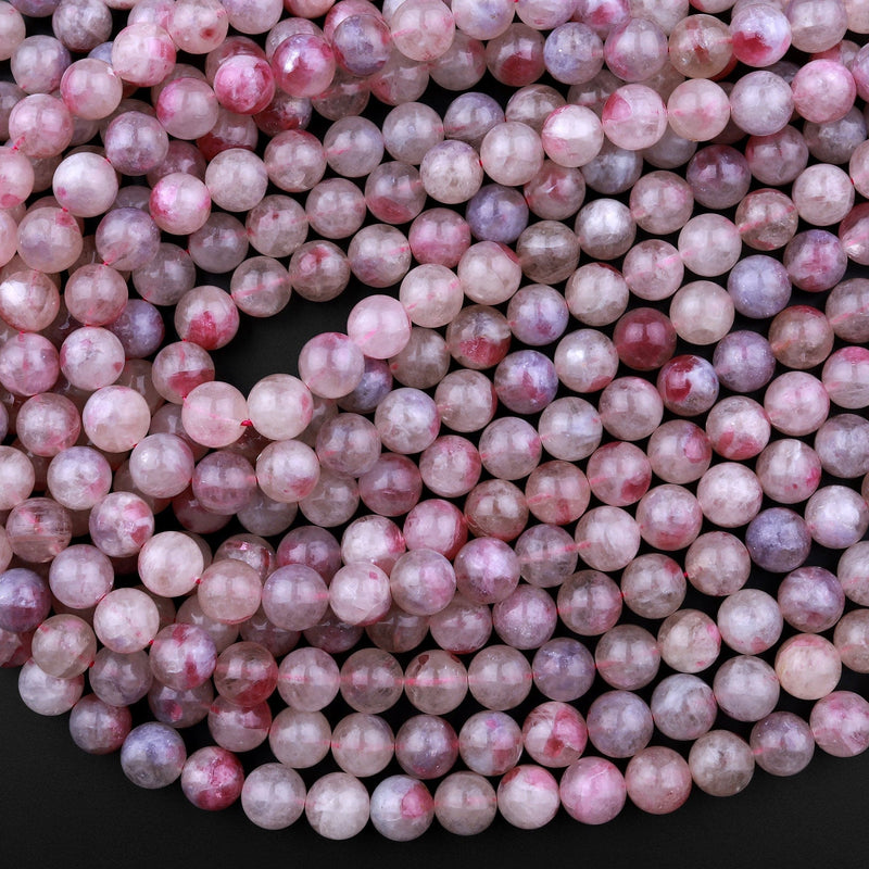 Natural Pink Tourmaline in Quartz Round Beads 6mm 8mm 9mm 10mm 12mm Shimmering Mica Matrix 15.5" Strand