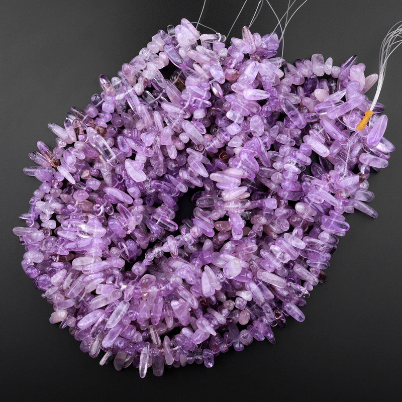 Natural Light Purple Amethyst Freeform Chip Pebble Nugget Beads Top Side Drilled Gemstone 15.5" Strand