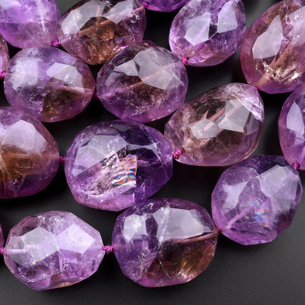 AAA Large Genuine Ametrine Faceted Nugget Beads Hand Cut Freeform Golden Purple Gemstone 15.5" Strand