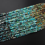 Genuine Natural Dragon Skin Turquoise 4mm Faceted Round Beads Multicolor Blue Green Brown Turquoise Micro Diamond Cut 15.5" Strand