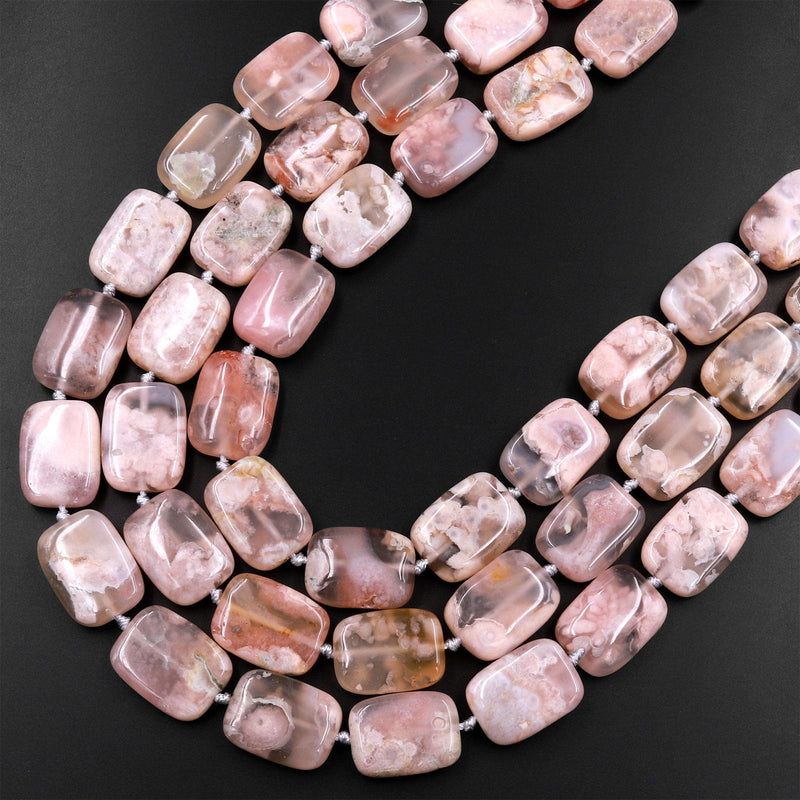 Natural Cherry Blossom Agate Smooth Rectangle Beads 15.5" Strand