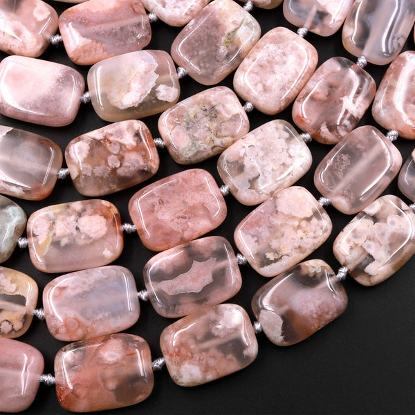 Natural Cherry Blossom Agate Smooth Rectangle Beads 15.5" Strand