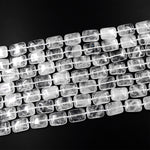 Real Natural Rock Crystal Quartz Smooth Rectangle Cushion Beads 15.5" Strand