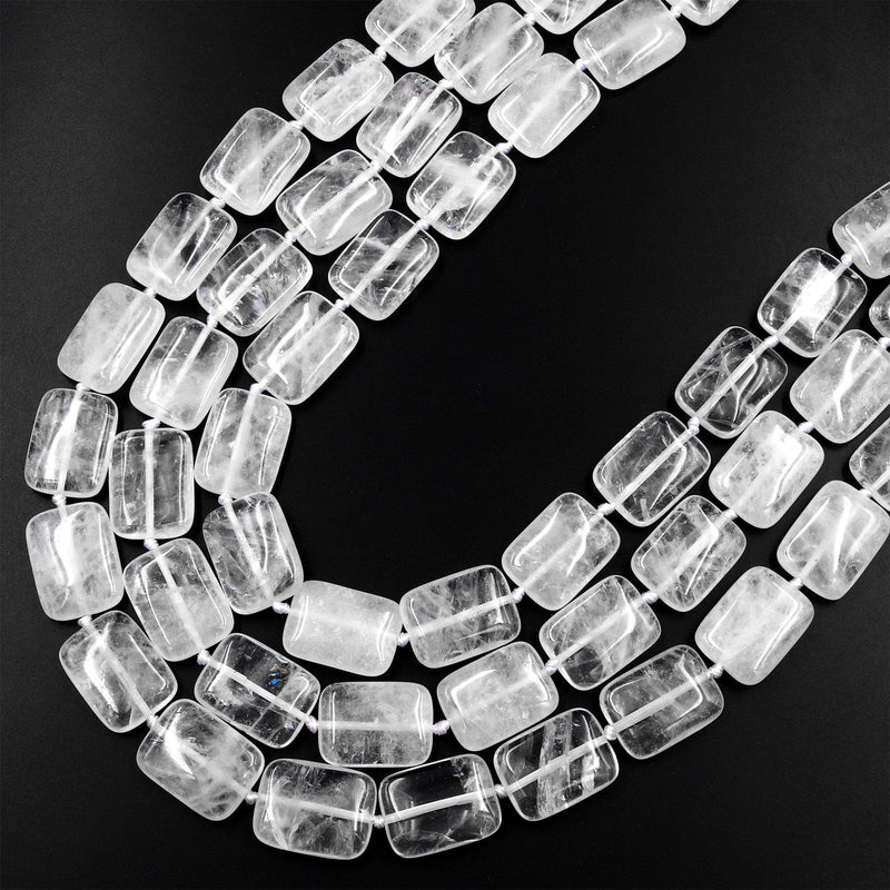 Real Natural Rock Crystal Quartz Smooth Rectangle Cushion Beads 15.5" Strand