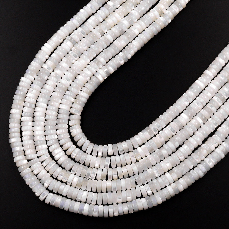 AAA Natural White Mother of Pearl 4mm 6mm 8mm Heishi Rondelle Beads 15.5" Strand