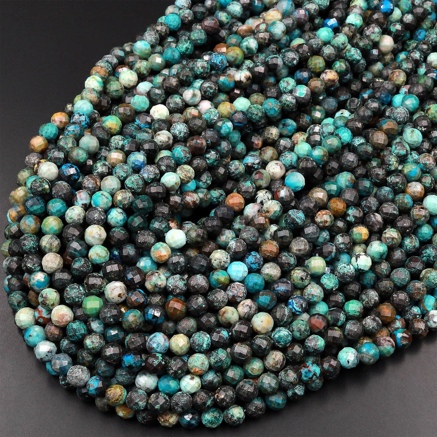 Faceted Genuine Natural Chrysocolla 6mm Round Beads 15.5" Strand