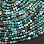 Natural Green Blue Chrysocolla 3mm Faceted Round Beads Micro Laser Diamond Cut Gemstone 15.5" Strand