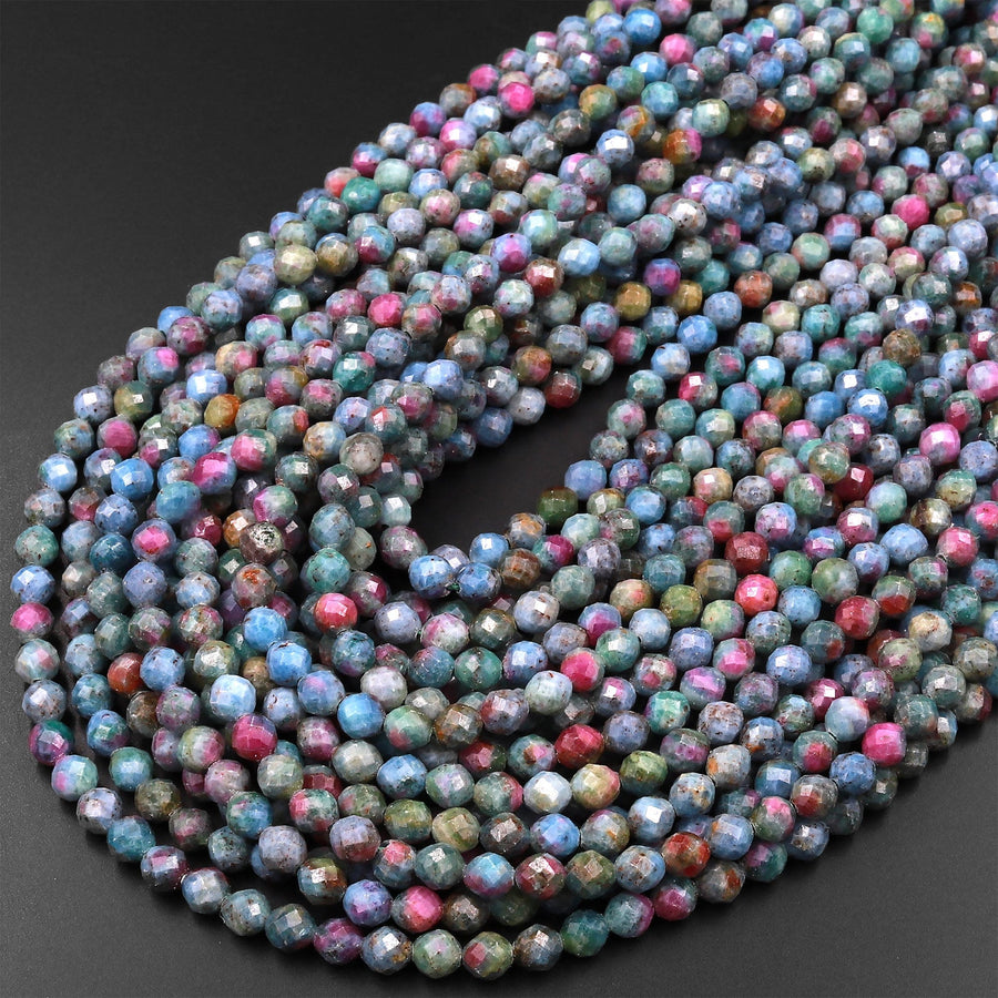 AAA Faceted Rare Natural Ruby Kyanite Fuchsite 4mm Round Beads Gemstone 15.5" Strand