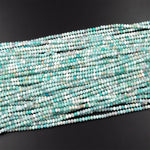 Peruvian Amazonite Faceted 3mm 4mm Rondelle Beads Micro Diamond Cut Natural Sea Blue Green Gemstone 15.5" Strand