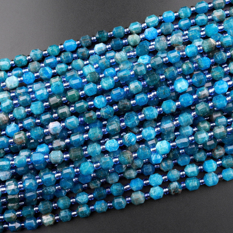 AAA Natural Apatite 6mm Rounded Beads Faceted Energy Prism Double Terminated Points 15.5" Strand