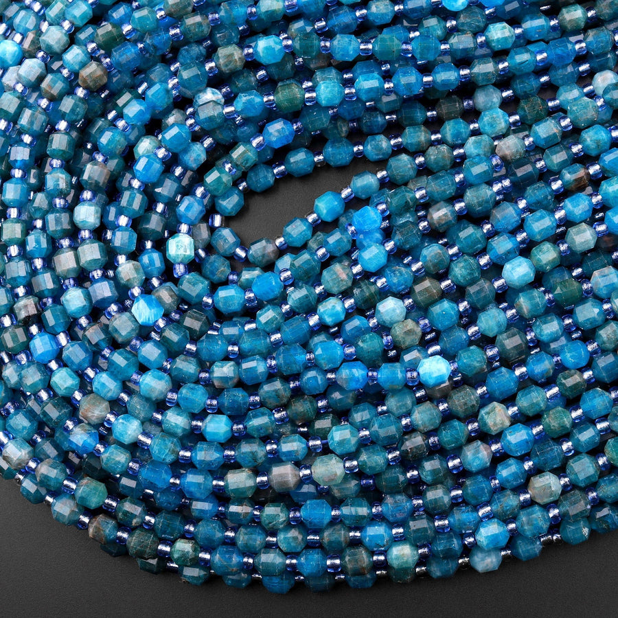 AAA Natural Apatite 6mm Rounded Beads Faceted Energy Prism Double Terminated Points 15.5" Strand