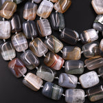 Rare Natural Phantom Agate Beads 20mm Smooth Puffy Rectangle Multicolor Gray Brown Red Green Crystal 15.5" Strand