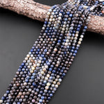 Natural Burma Blue Sapphire Faceted 6mm 8mm Round Beads Multicolor Gradient Shades 15.5" Strand