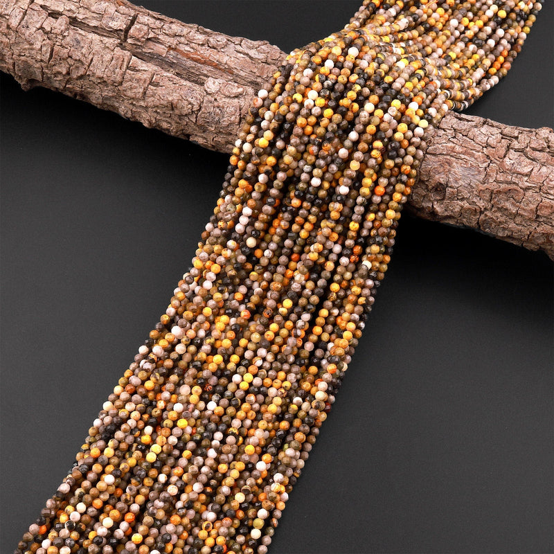 Faceted Natural Bumble Bee Jasper 3mm 4mm Beads Micro Diamond Cut Gemstone 15.5" Strand