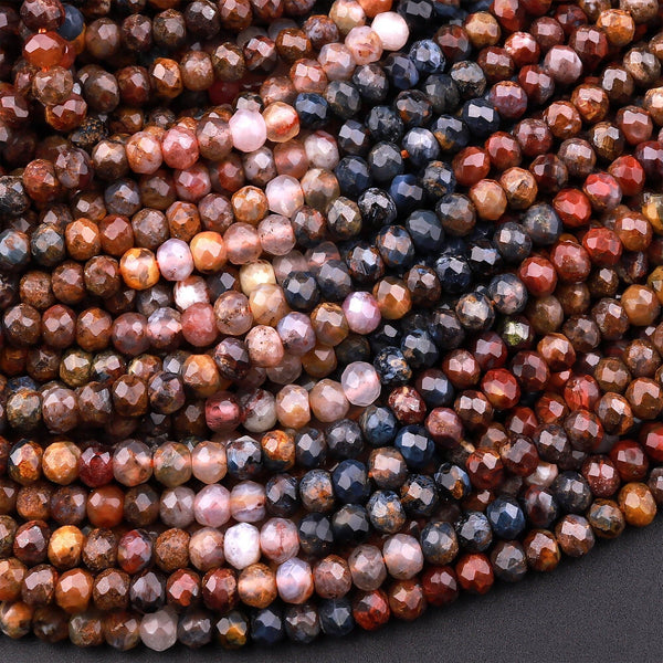 Genuine African Pietersite Faceted 4mm Rondelle Beads Natural Brown Gold Blue Gemstone from Namibia South Africa 15.5" Strand