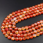 Natural Carnelian Faceted 6mm 8mm 10mm Coin Beads Fiery Orange Red Gemstone 15.5" Strand