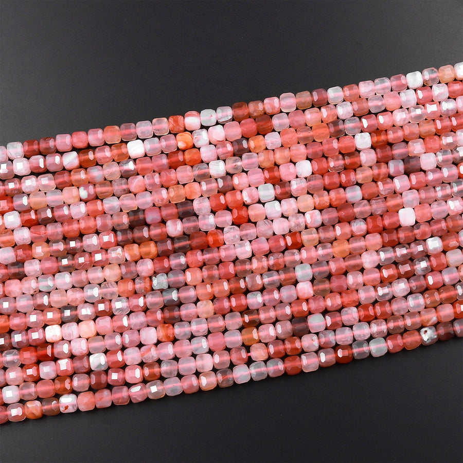 Faceted Natural Red Pink Botswana Agate 5mm Faceted Cube Beads Sparkling Dazzling Vibrant Gemstone 15.5" Strand