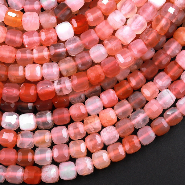 Faceted Natural Red Pink Botswana Agate 5mm Faceted Cube Beads Sparkling Dazzling Vibrant Gemstone 15.5" Strand