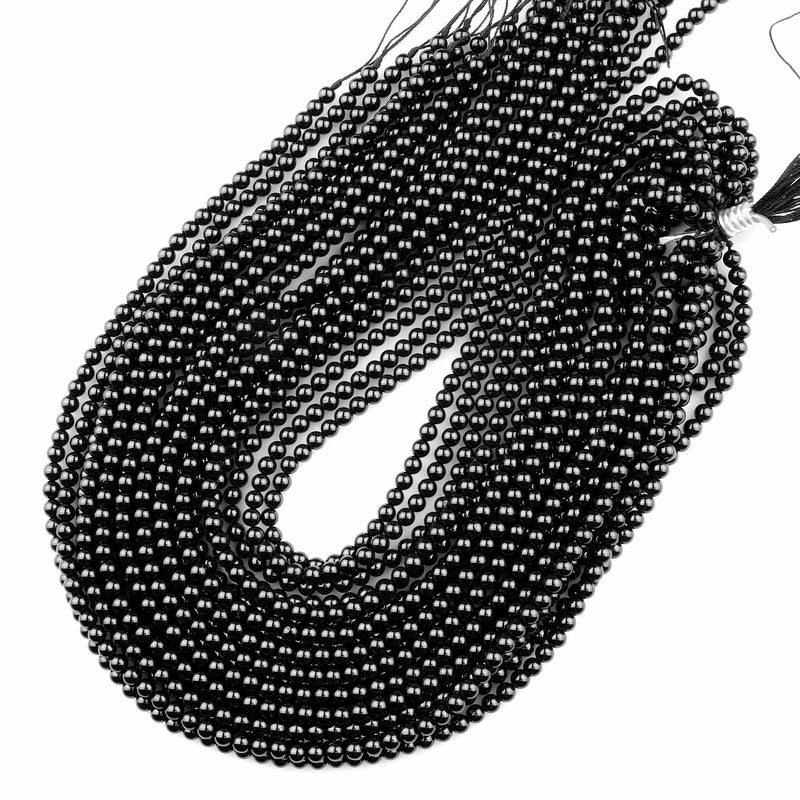 AAA Genuine Natural Black Spinel 4mm Smooth Round Beads Gemstone 15.5" Strand
