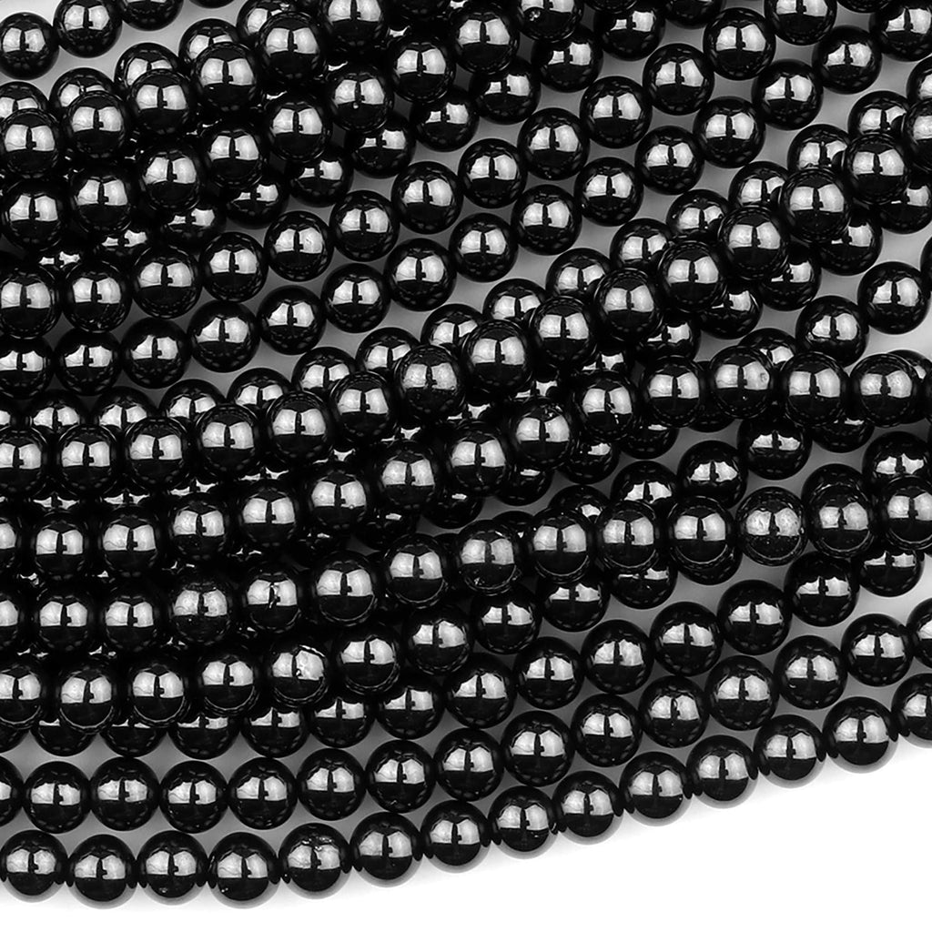 AAA Genuine Natural Black Spinel 4mm Smooth Round Beads Gemstone 15.5" Strand