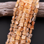 Natural Rough Raw Golden Yellow Citrine Square Beads Nuggets 15.5" Strand