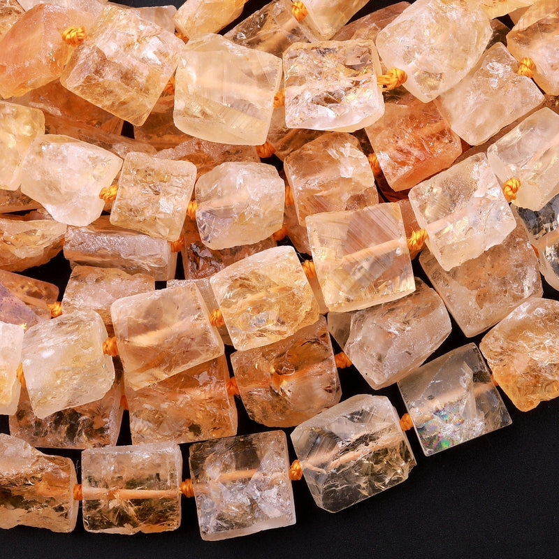 Natural Rough Raw Golden Yellow Citrine Square Beads Nuggets 15.5" Strand