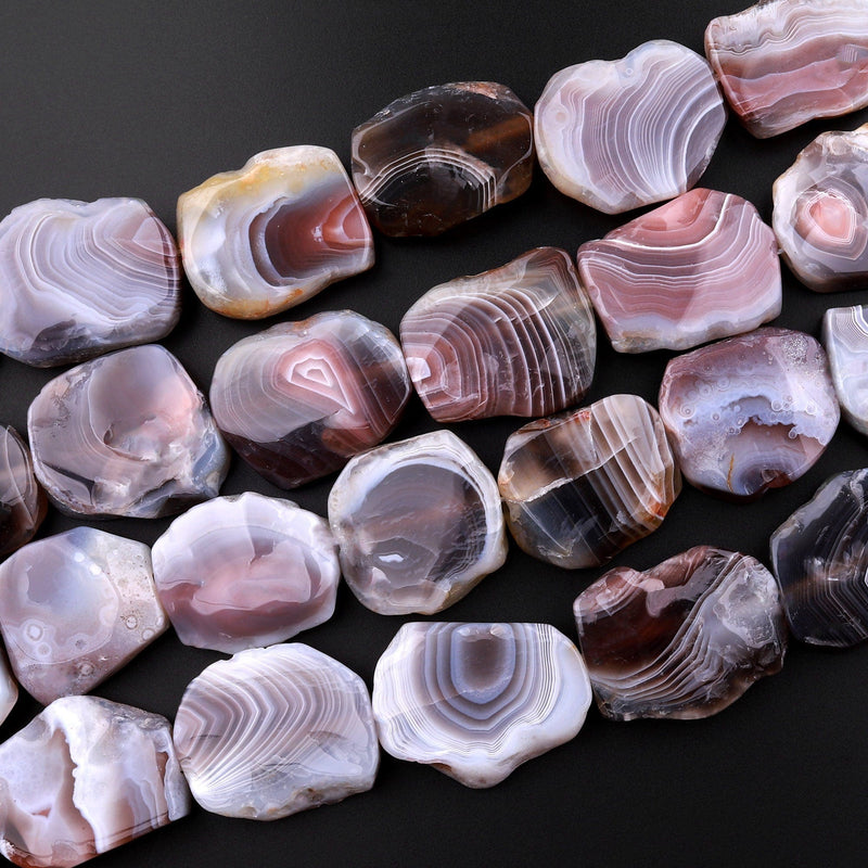 Natural Botswana Agate Beads Large Freefrom Slice Irregular Flat Slab Amazing Veins Bands 15.5" Strand