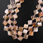 4 Four Leaf Clover Beads Natural Golden Citrine Hand Carved Flower Gemstone 15.5" Strand