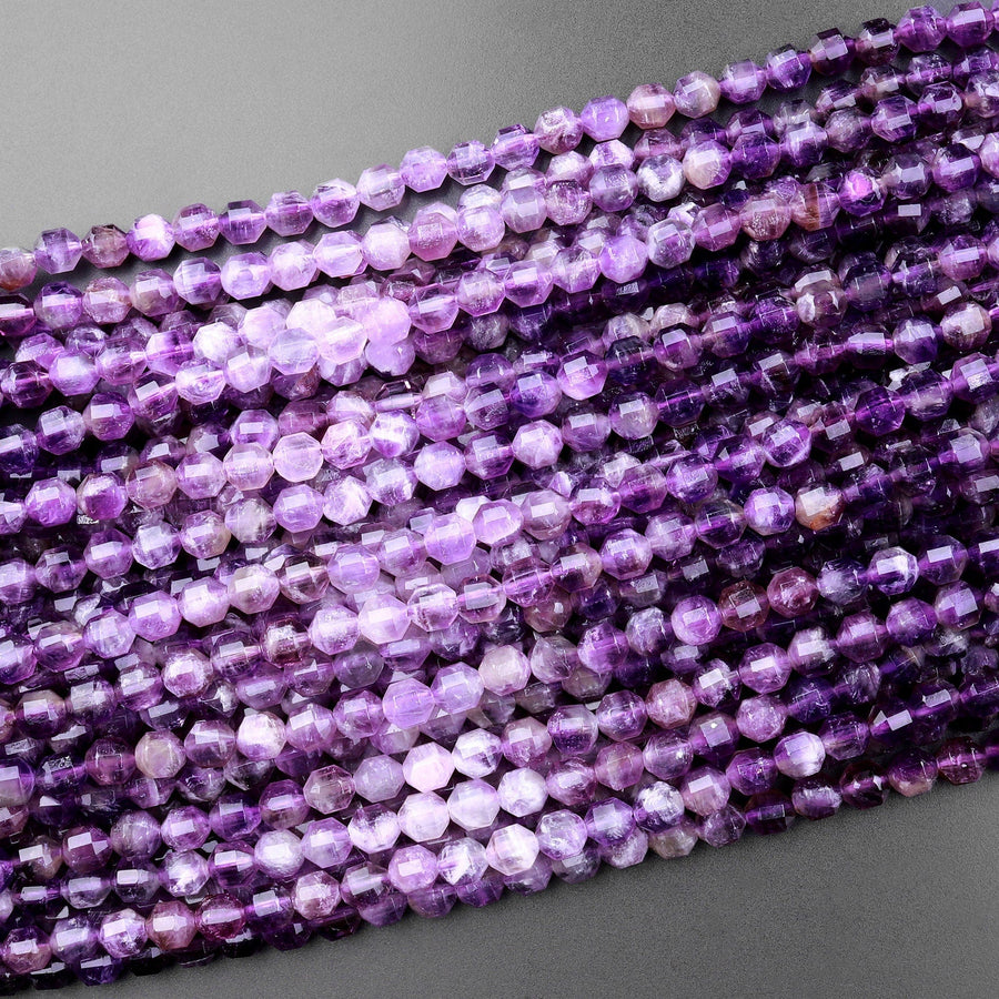 Natural Purple Amethyst 6mm Round Beads Faceted Prism Gemstone 15.5" Strand