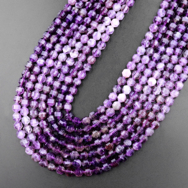 Natural Purple Amethyst 6mm Round Beads Faceted Prism Gemstone 15.5" Strand