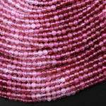 AAA Micro Faceted Natural Pink Tourmaline Faceted  3mm 5mm Round Beads Gradient Shades 15.5" Strand