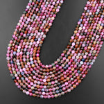 AAA Micro Faceted Natural Multicolor Tourmaline Round Beads 4mm Pink Green Real Genuine Gemstone 15.5" Strand