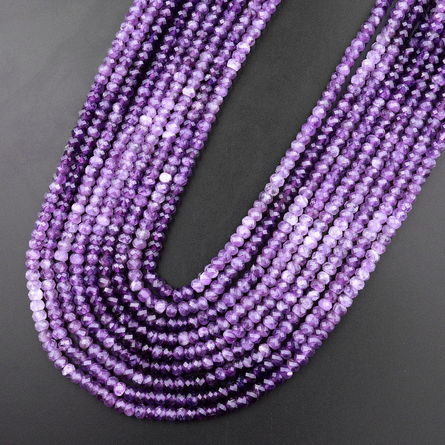 Faceted Natural Amethyst 4mm Rondelle Beads Shades of Purple 15.5" Strand