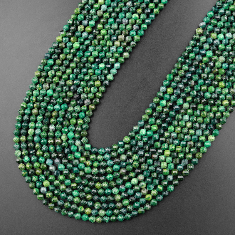 Faceted African Green Jade 4mm Round Beads Micro Cut Gemstone 15.5" Strand