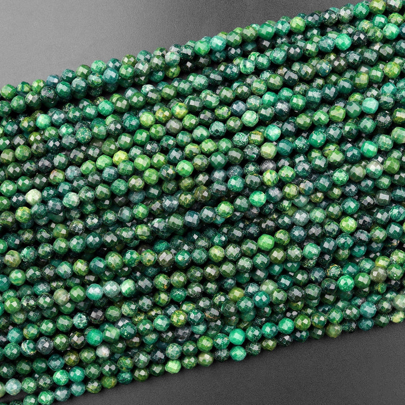 Faceted African Green Jade 4mm Round Beads Micro Cut Gemstone 15.5" Strand