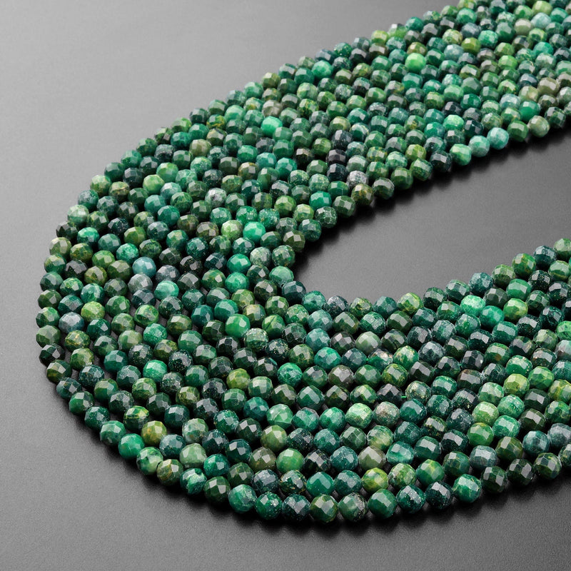 Faceted African Green Jade 4mm Round Beads Micro Cut Gemstone 15.5" Strand