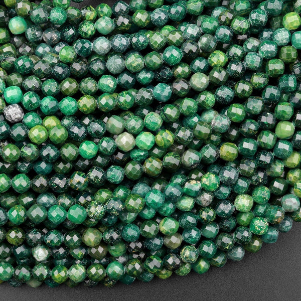 Faceted African Green Jade 4mm Round Beads Micro Cut Gemstone 15.5" Strand