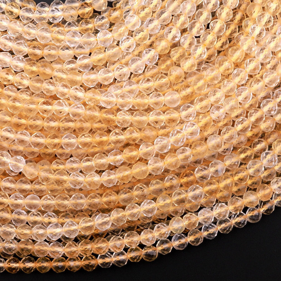 Genuine Natural Citrine 2mm 3mm 4mm Faceted Beads Micro Diamond Cut Gemstone 15.5" Strand