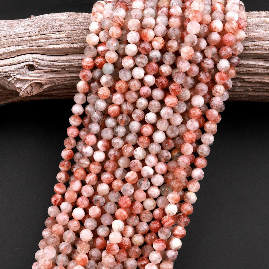 Faceted Natural aventurescent Sunstone Round Beads 6mm 8mm 10mm 15.5" Strand