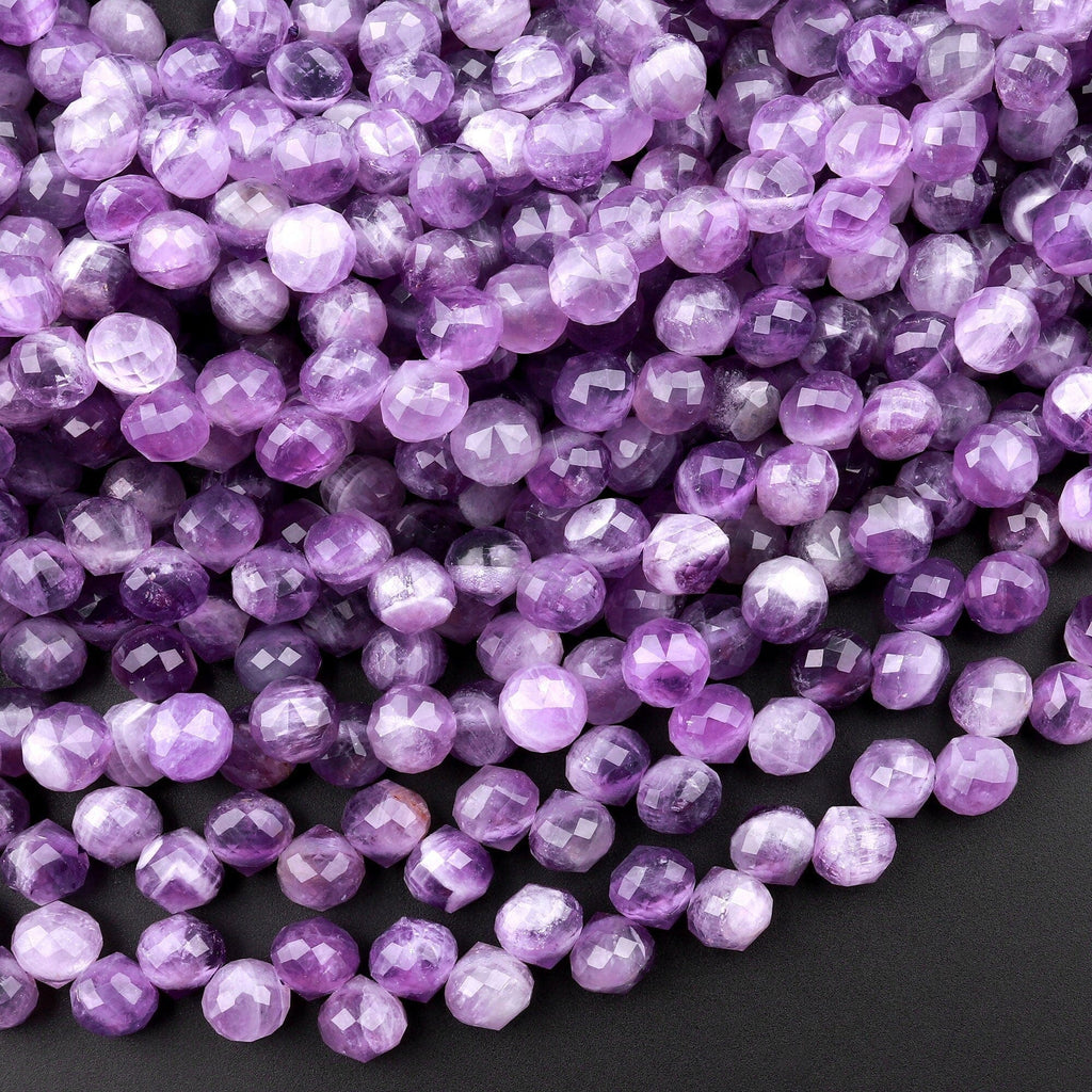 Natural Purple Amethyst Faceted 6mm Rounded Teardrop Briolette Beads Super Clear Gemstone 15.5" Strand
