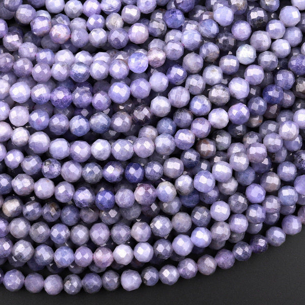 Faceted Natural Tanzanite Round Beads 5mm Micro Laser Cut Real Genuine Gemstone 15.5" Strand