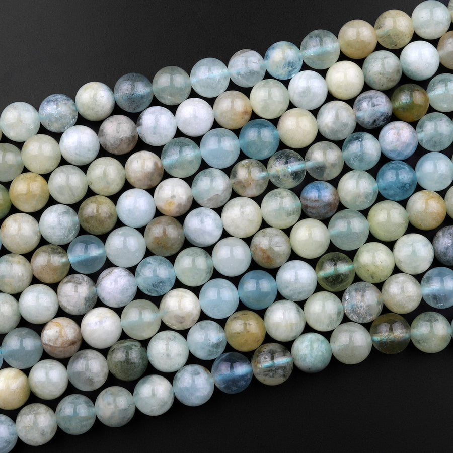 Natural Multicolor Blue Green Aquamarine 4mm 6mm 8mm 10mm Smooth Round Beads 15.5" Strand