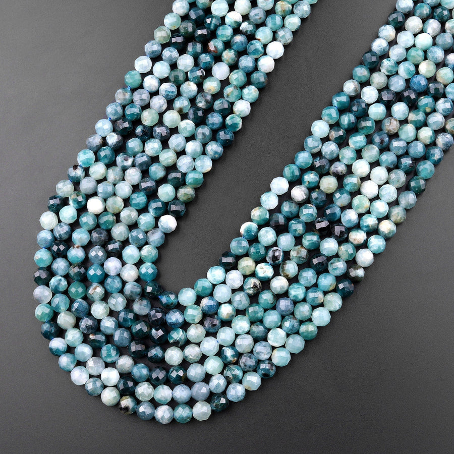 Natural Paraiba Blue Tourmaline Faceted 5mm Round Beads Indicolite Gemstone 15.5" Strand