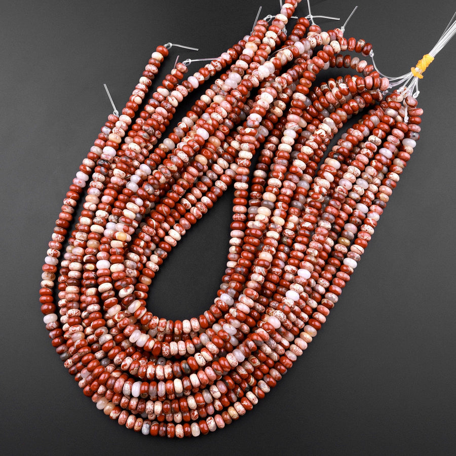 Natural Red Brecciated Jasper 6x4mm Rondelle Beads 15.5" Strand