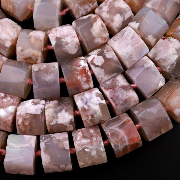 Huge Phenomenal Faceted Natural Cherry Blossom Agate Beads Center Drilled Rondelle Wheel Tube Cylinder Aka Flower Agate 15.5" Strand