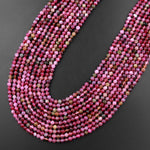 Micro Faceted Natural Pink Red Tourmaline Faceted 3mm Round Beads Gemstone 15.5" Strand