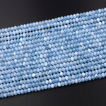 AAA Micro Faceted Natural Blue Aquamarine 5mm Rondelle Beads Laser Diamond Cut Gemstone 15.5" Strand
